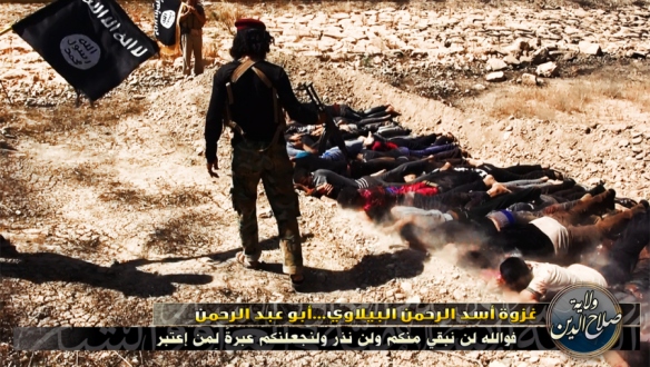 Photo of a mass killing of Shi'a captives after the fall of Mosul, posted on ISIS Twitter accounts, June 2014