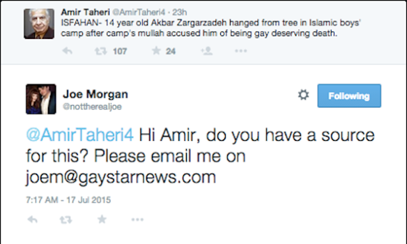 Morgan to Taheri tweet