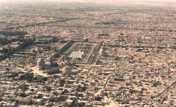 Naqsh-e Jahan Square in Isfahan, Iran, with the Shah Mosque at its nearer end